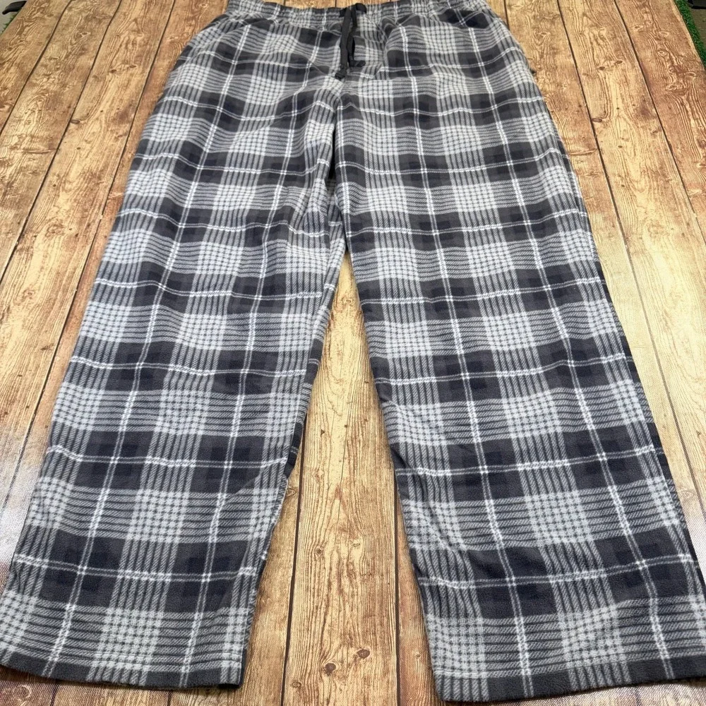Faded Glory Originals Pajama Pants Mens Extra Large Gray Plaid Fleece Lounge